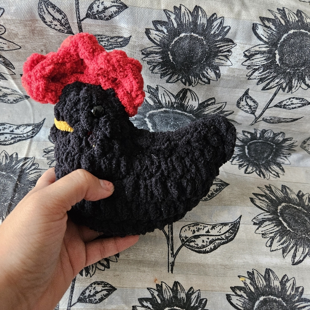 Crochet Black Rooster Chicken Amigurumi Plushie - Picture 8 of 9